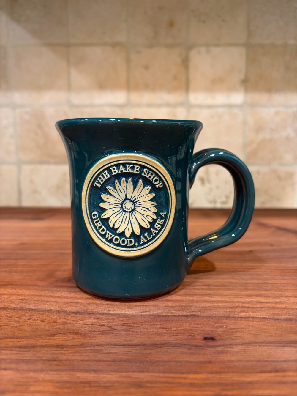 Authentic Deneen Pottery “The Bake Shop” Girdwood, Alaska Coffee Mug Teal Green